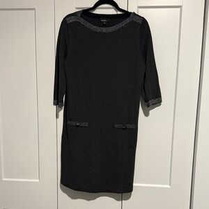 Gray sweater dress with sparkly trim